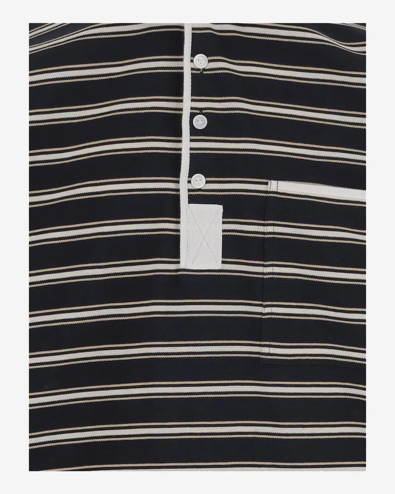 Bottega Veneta Striped Cotton Polo — Black Black