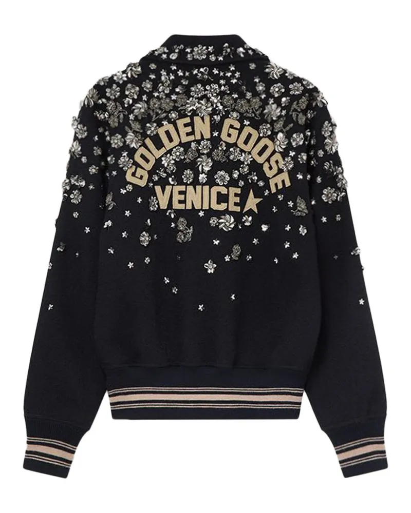 Golden Goose Floral-Embroidered Wool Bomber Jacket — Black Black