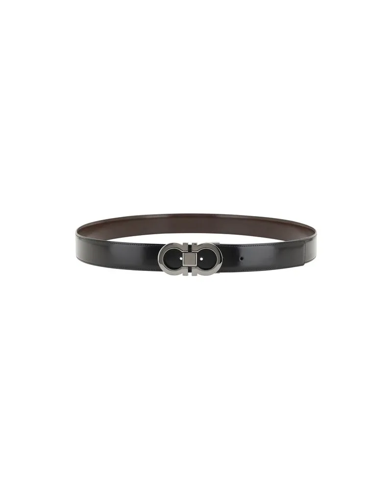 Ferragamo Men's Black Calf Leather Bos Taurus Belt Black
