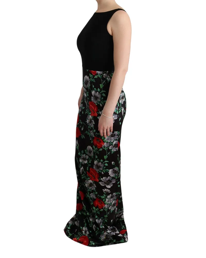 Dolce & Gabbana Women Multicolor Floral Print Stretch Sheath Long Dress Black
