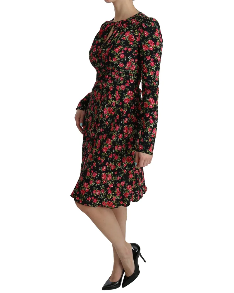 Dolce & Gabbana Women's Black Floral Longsleeve Knee Length Dress Viscose Black