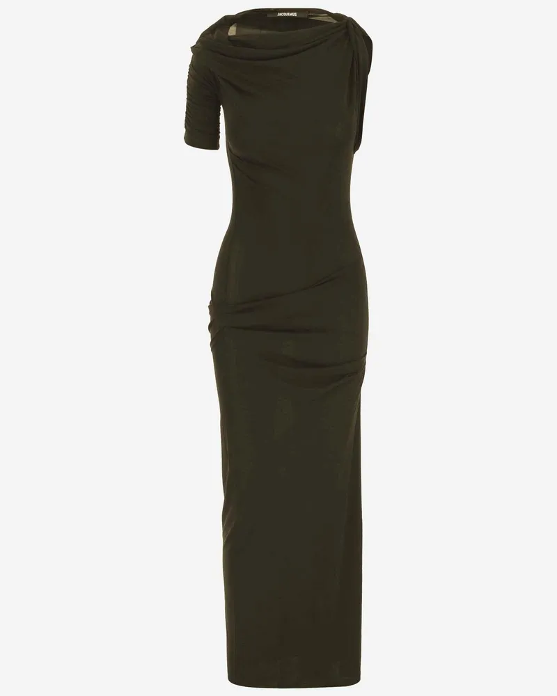 Jacquemus Women's Draped Long Dress Dark Khaki Cotton Khaki