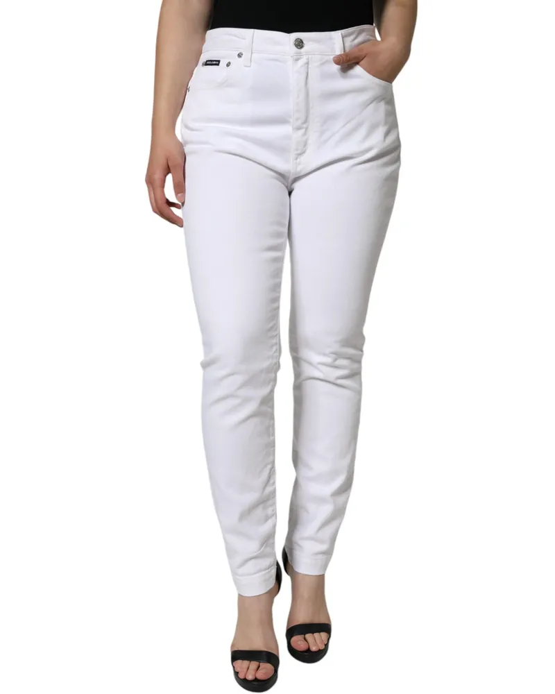 Dolce & Gabbana Women's White Audrey Cotton Logo Skinny Denim Jeans Co+03 Clothing White