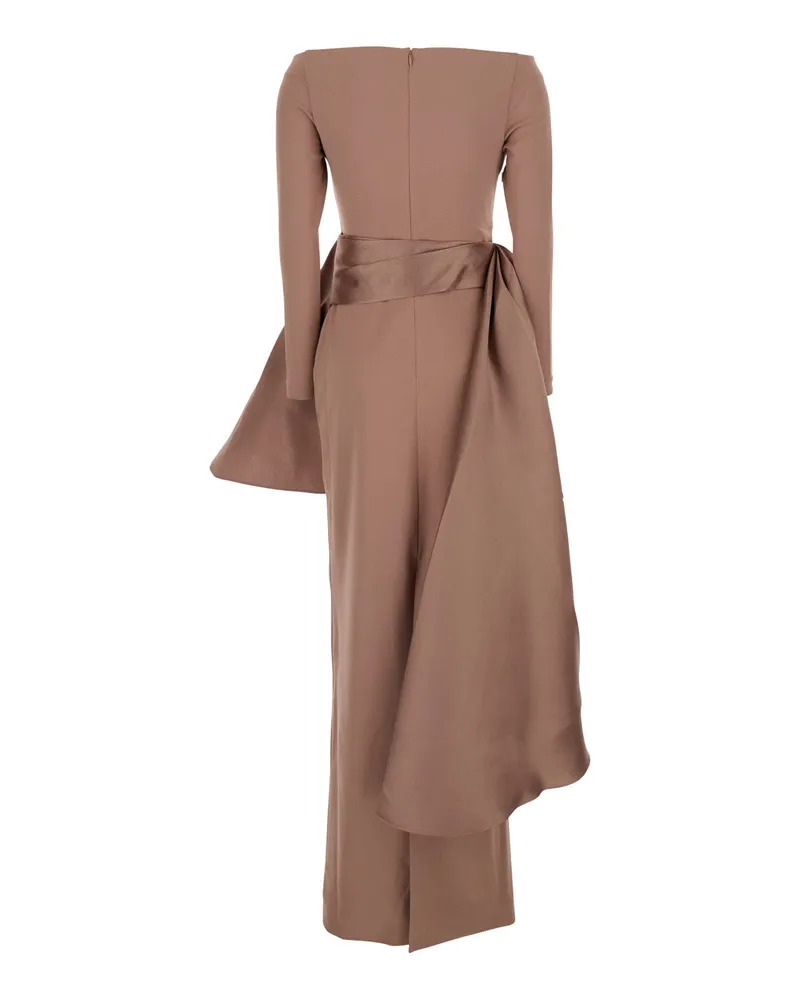 Solace London Women's Brown Long Dress With Boat Neckline Polyester Brown