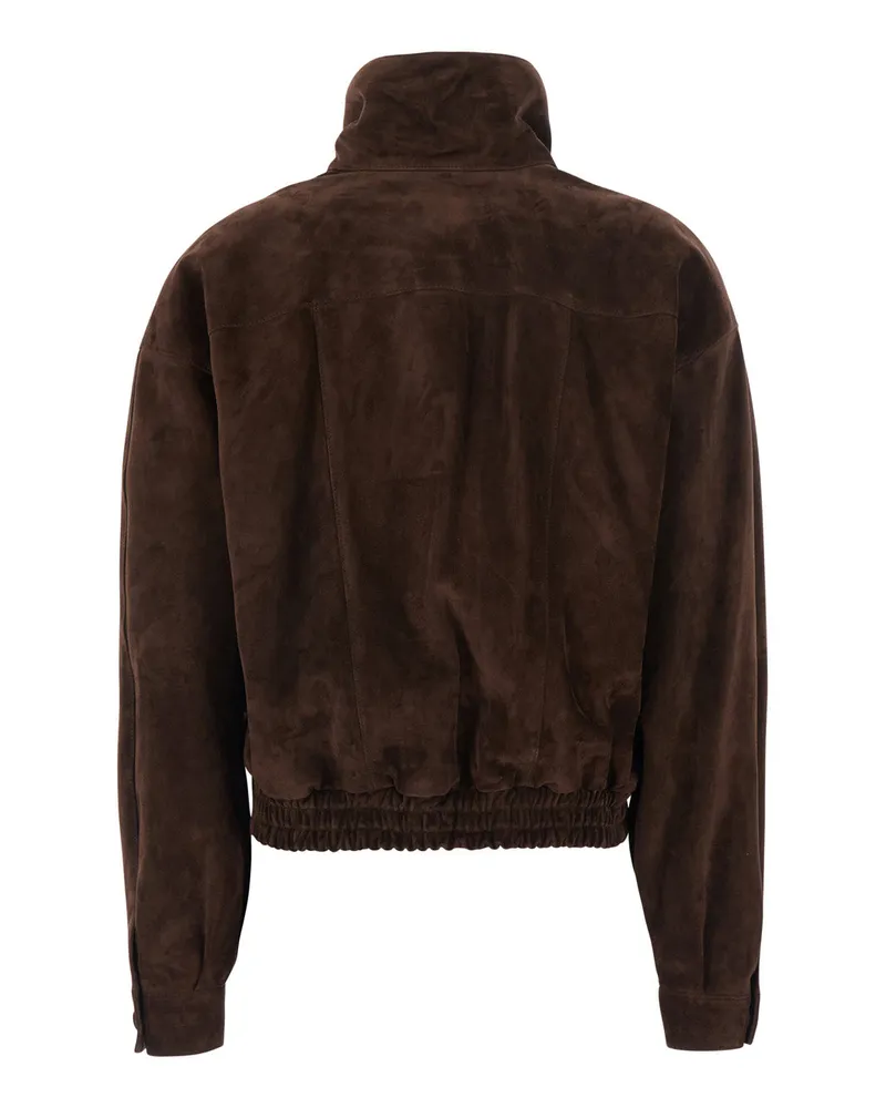 Saint Laurent Suede Calf Leather Jacket — Brown 