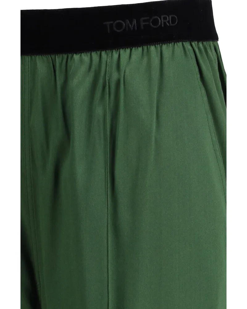 Tom Ford Women's Trousers Stretch Silk Satin Moss Green Green