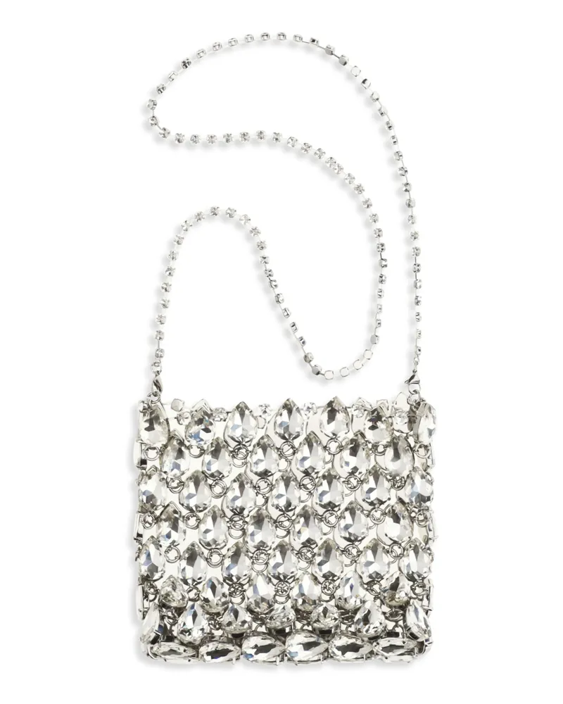Self-Portrait Women's Crystal Mesh Pouch Silver Polyester Shoulder Bags Silver