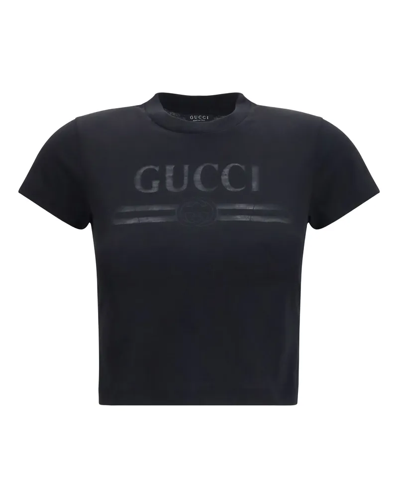 Gucci Women's T-Shirt With Devoré Detail, Black Cotton T-Shirts & Jerseys 