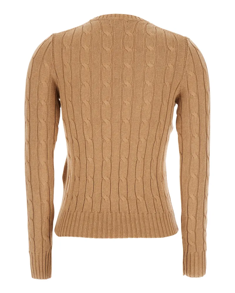 Ralph Lauren Women's Beige Sweater With Embroidered Pony Detail Cotton Tops Top Beige