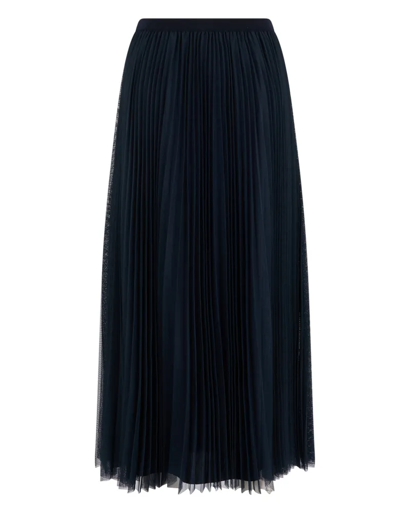 Fabiana Filippi Women's Long Pleated Skirt Midnight Blue Polyester Navy