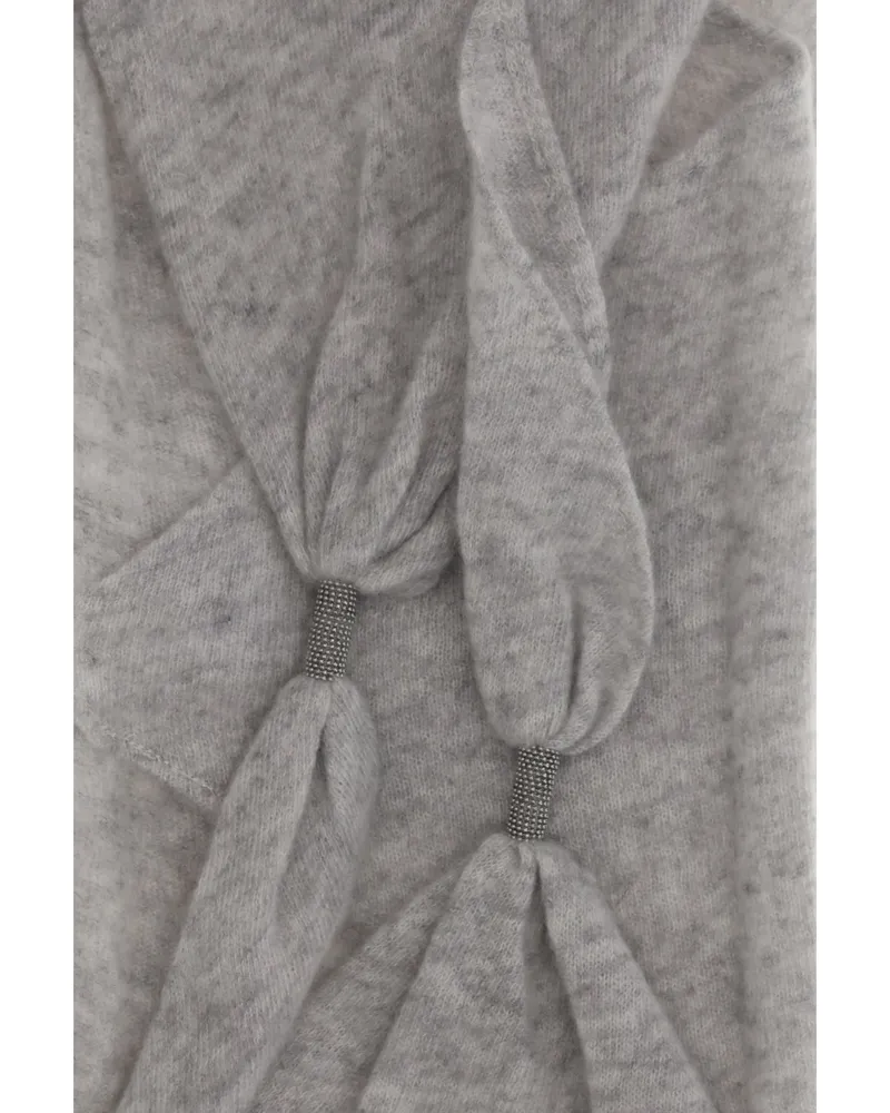 Brunello Cucinelli Cashmere with Monile Embroidery Scarf — Gray Gray