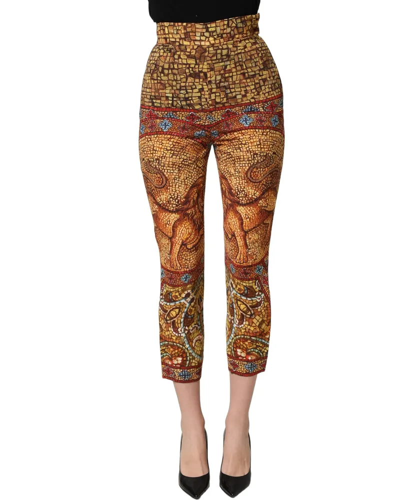 Dolce & Gabbana Women Multicolor Mosaic Print Crepe Cropped Trouser Pants Viscose Multicolor