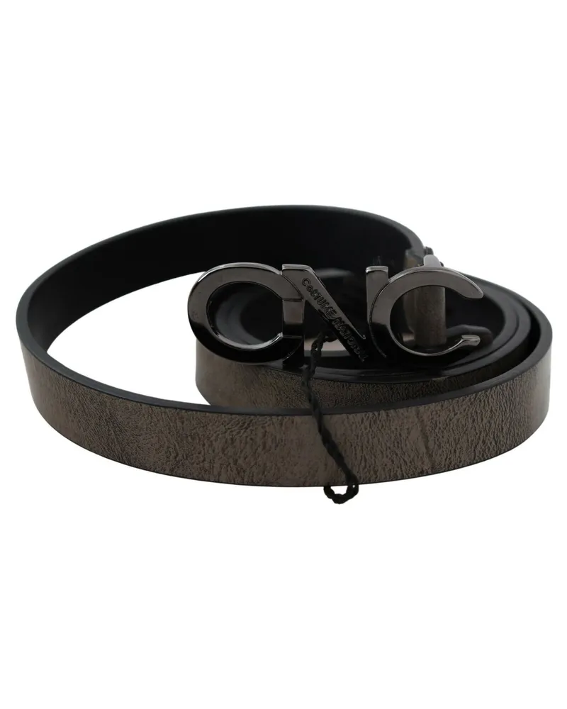 CoSTUME NATIONAL Women's Dark Brown Leather Letter Logo Buckle Belt Brown