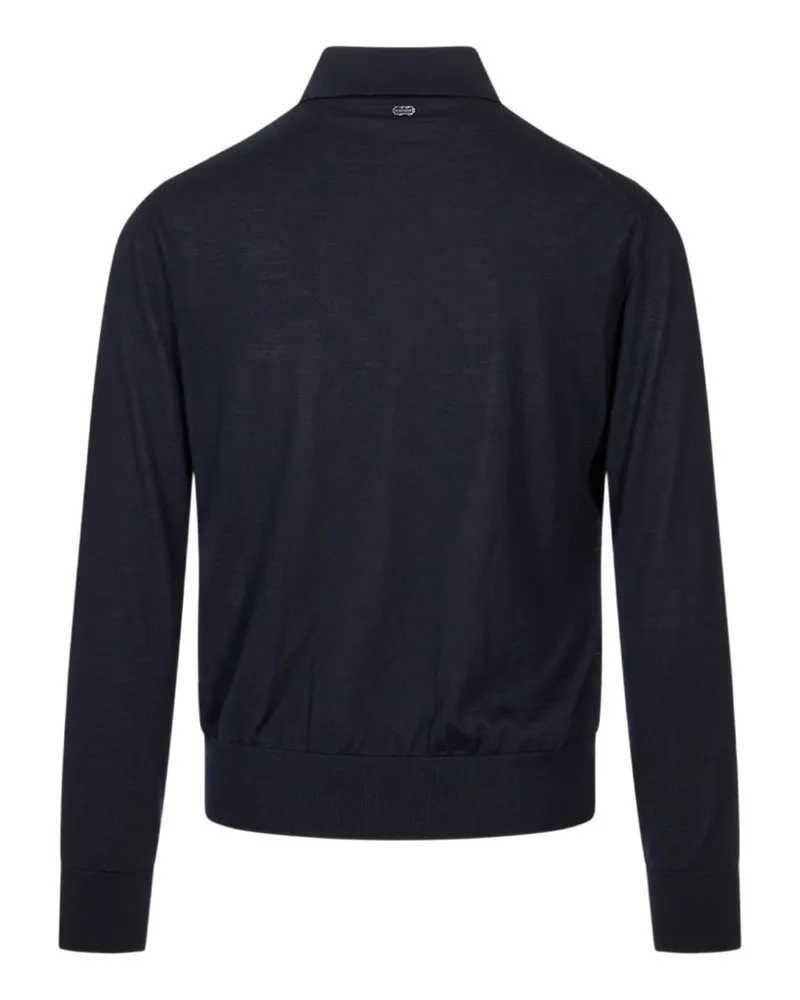 AGNONA Wool, Silk and Cashmere Blend Polo Sweater — Blue Blue