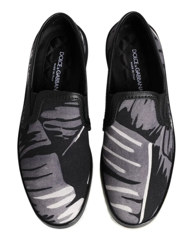 Dolce & Gabbana Black Tropical Slip On Men Sneakers Shoes Cotton Black
