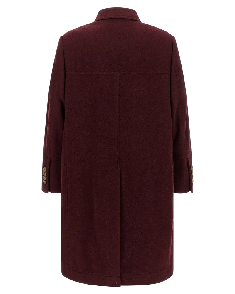 Brunello Cucinelli Double-Breasted Cashmere Coat — burgundy Burgundy