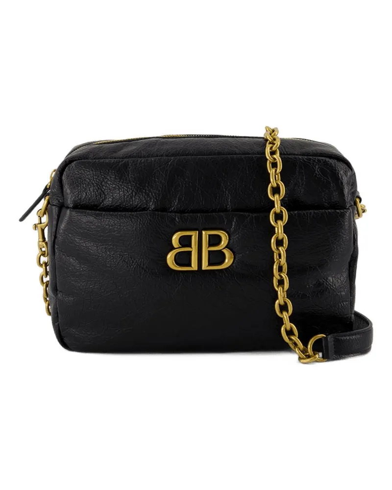Balenciaga Women's Monaco Small Shoulder Bag -  Leather Black Calfskin Shoulder-Hobo-Bags Black