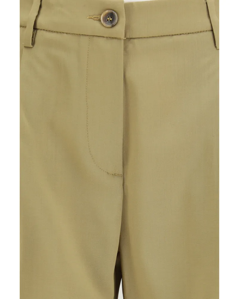 CRUNA Women's Pants Wide-Leg Virgin Wool Olive (fleece) Trousers Olive