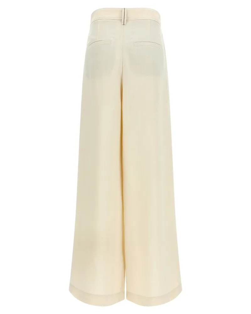 Brunello Cucinelli Wide-Leg Viscose-Linen Trousers — White White