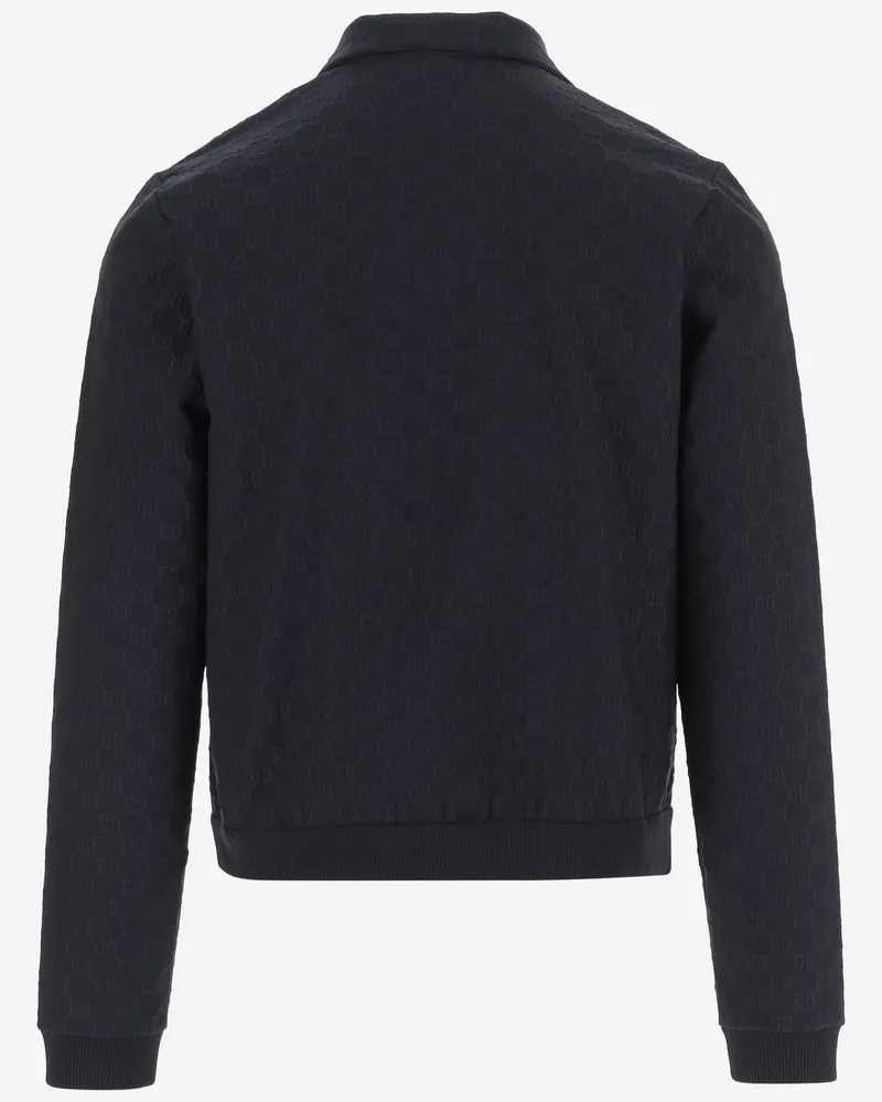 Gucci Men's Zip-Up Sweatshirt Gg Jacquard Jersey Dark Blue Polyamide Sweatshirts Sweater Navy