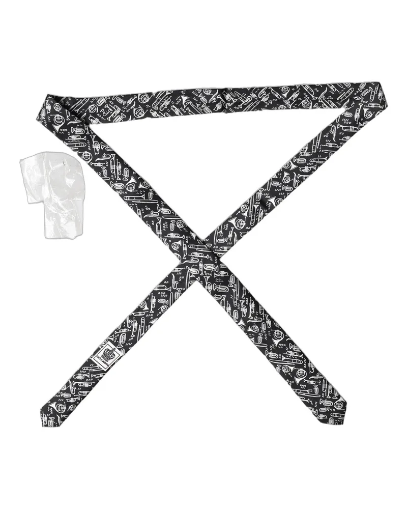 Dolce & Gabbana Black Trumpet Print Silk Adjustable Men Tied Necktie Tie Black