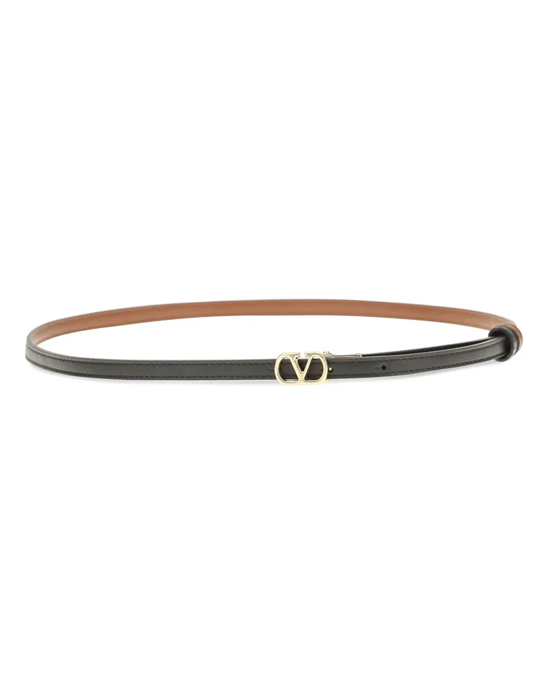 Valentino Garavani Women's Reversible Vlogo Signature Glossy Calfskin Belt Nero-Deep Caramel Calf Leather Bos Taurus E Braces Nero/deep Black