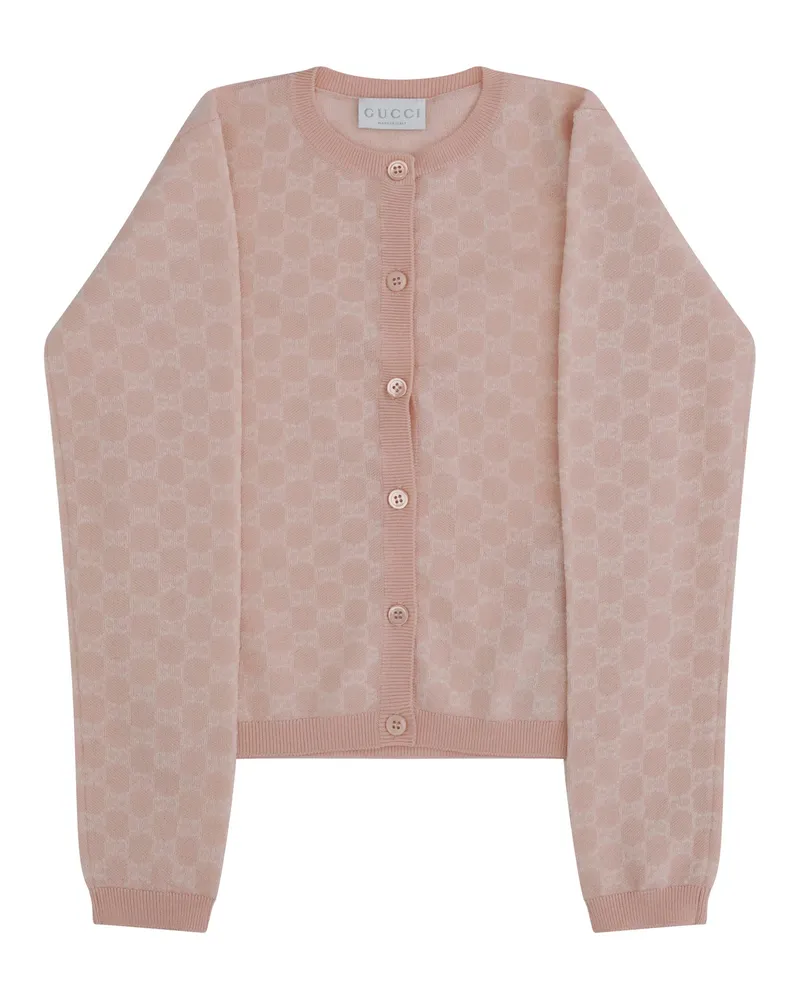 Gucci Wool Cardigan For Girl Pale Rose-White Rose/white Sweater Rose