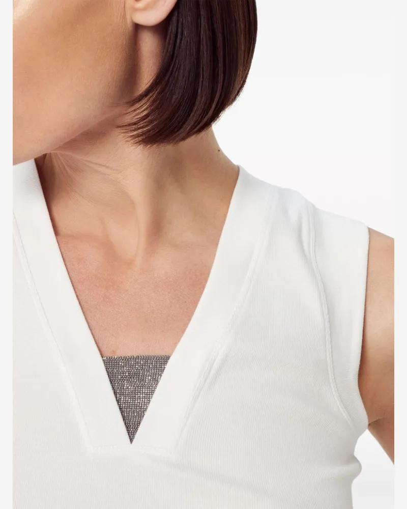 Brunello Cucinelli Women's V-Neck Tank Top Ss24 W White