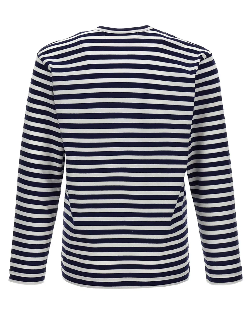 Comme des Garçons Logo-Patch Striped T-Shirt — Navy Navy
