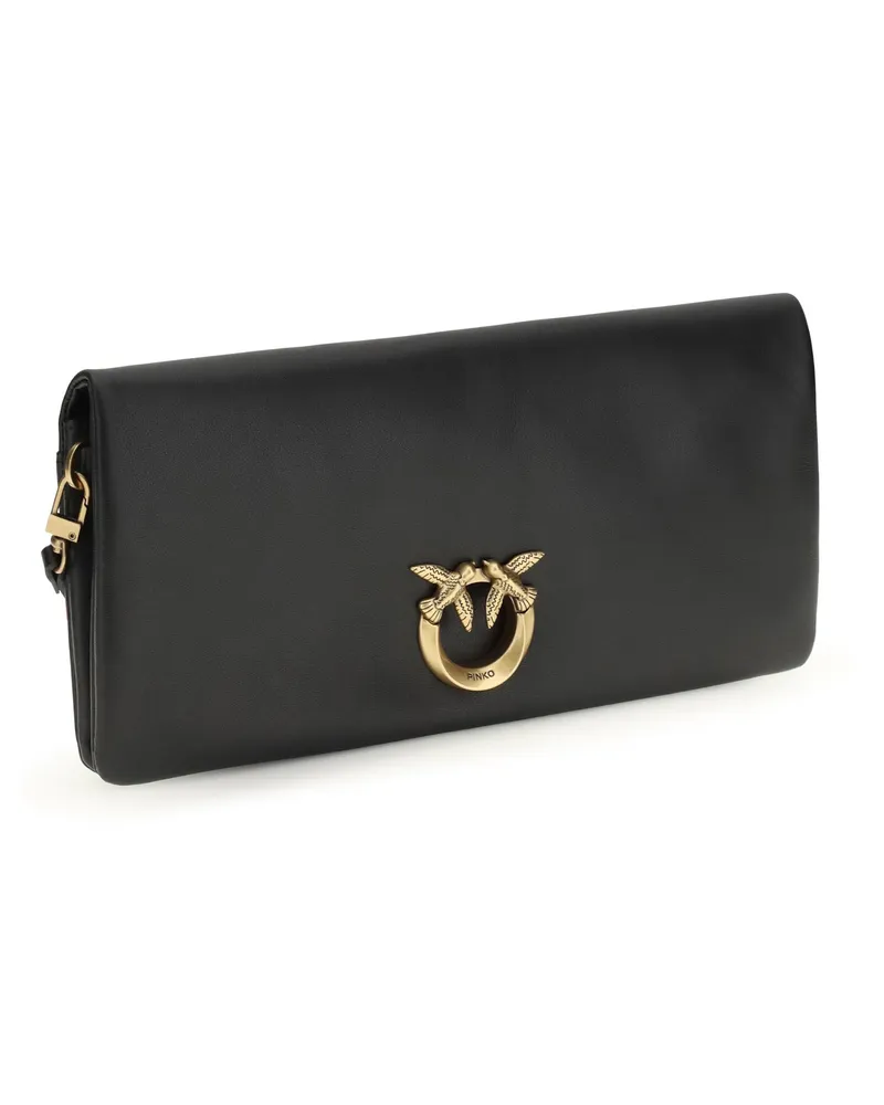 Pinko Women's Love Medium Clutch Bag Nero-Antique Gold Calf Leather Bos Taurus Clutches Black