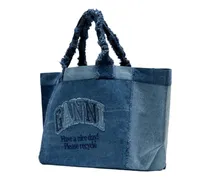 Logo-Embroidered Denim Tote Bag — Blue