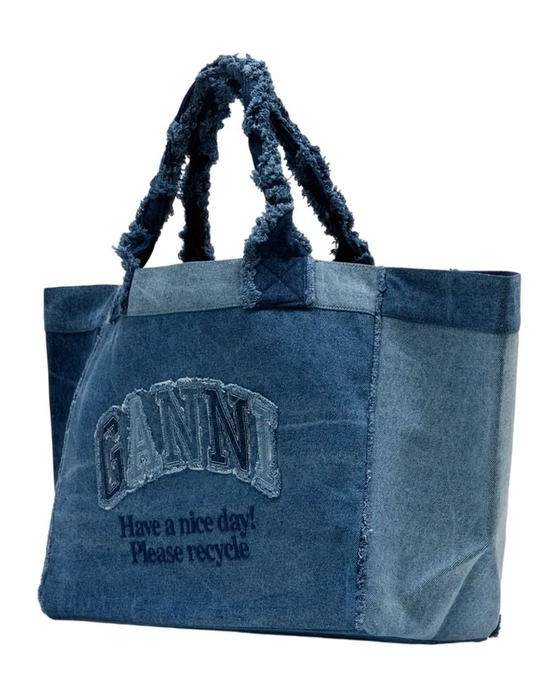 Ganni Women's Xxl Trapeze Shopper Bag -  Cotton Blue Totes-Shopping-Bags Blue