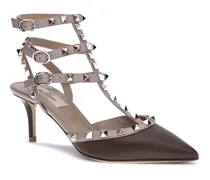 Women's Rockstud Pumps Light Coffee-Poudre Calf Leather Bos Taurus Coffee/poudre High Heel Shoes