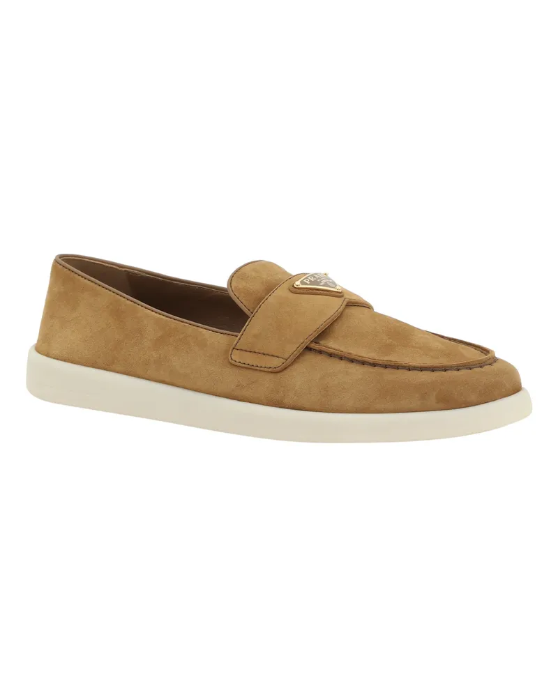 Prada Women's Leather Loafers Cannella Beige