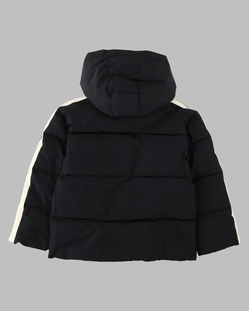 Palm Angels Striped-Trim Puffer Down Jacket — Black Black