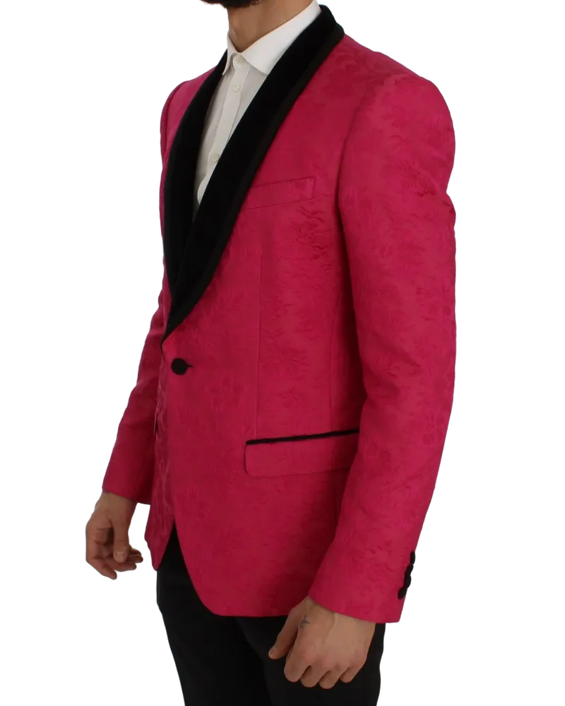 Dolce & Gabbana Men's Pink Floral Brocade Slim Blazer Jacket Cotton Clothing Pink