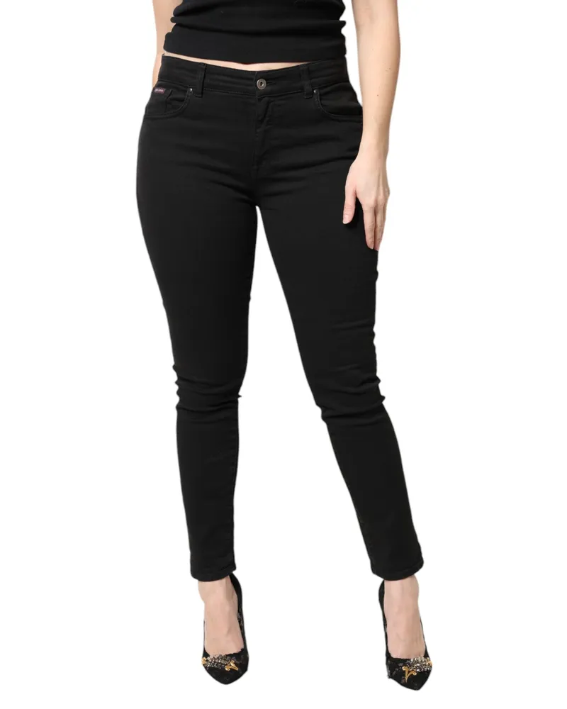 Dolce & Gabbana Women's Black Cotton Mid Waisted Skinny Denim Jeans Elastane Clothing Black