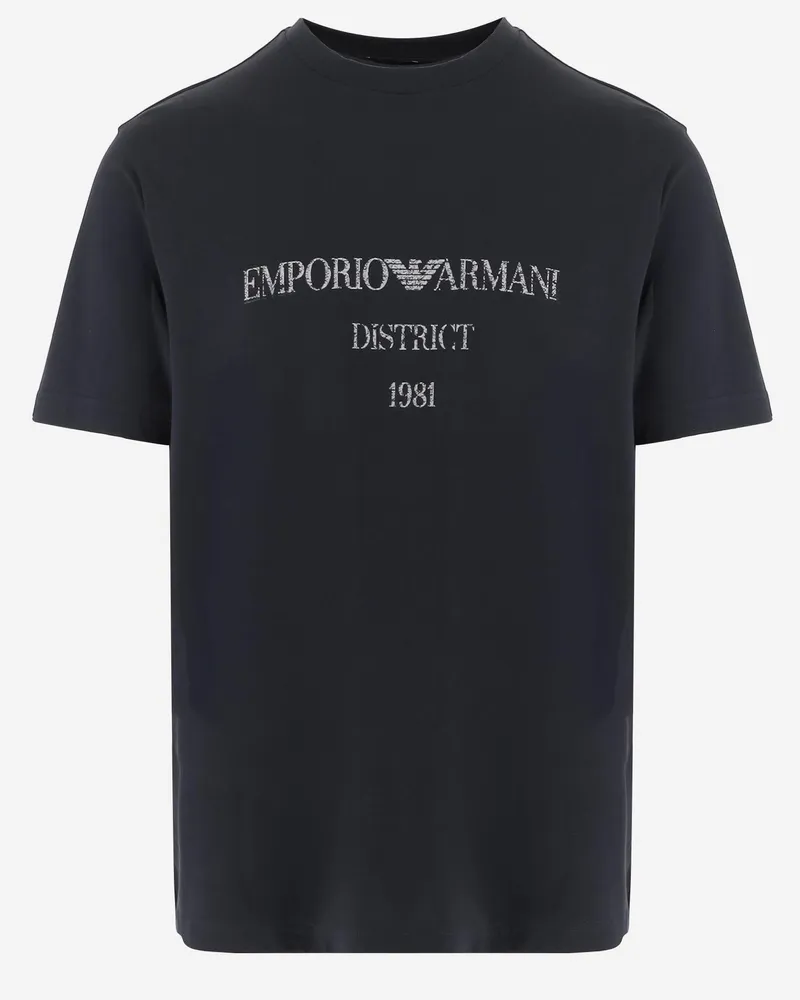 Emporio Armani Logo-Print Cotton T-Shirt — Navy Navy