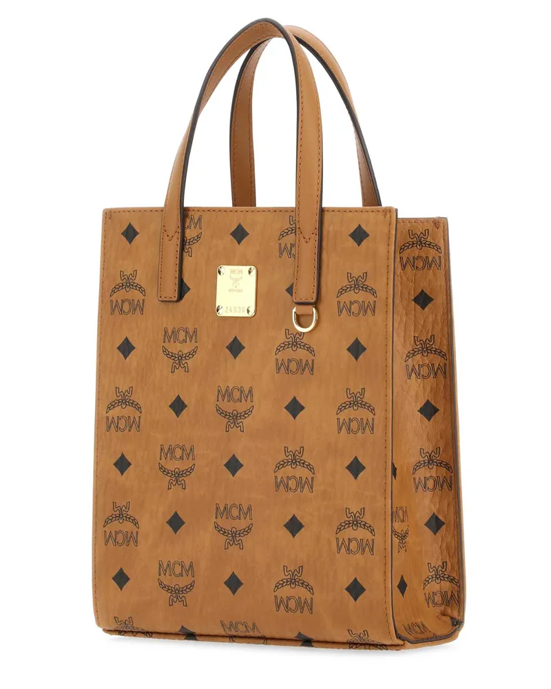MCM Unisex Printed Canvas Shopping Bag Co Polyurethane Borse A Mano Beige