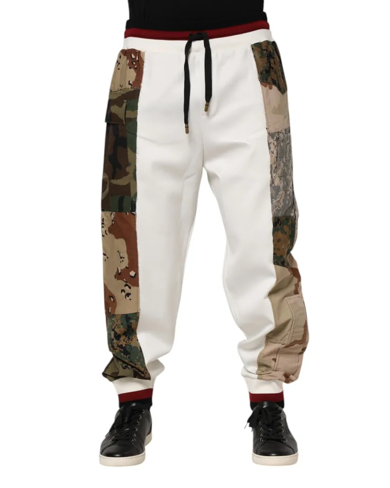 Dolce & Gabbana Men White Patchwork Jogger Pants Polyester Nylon Elastane White