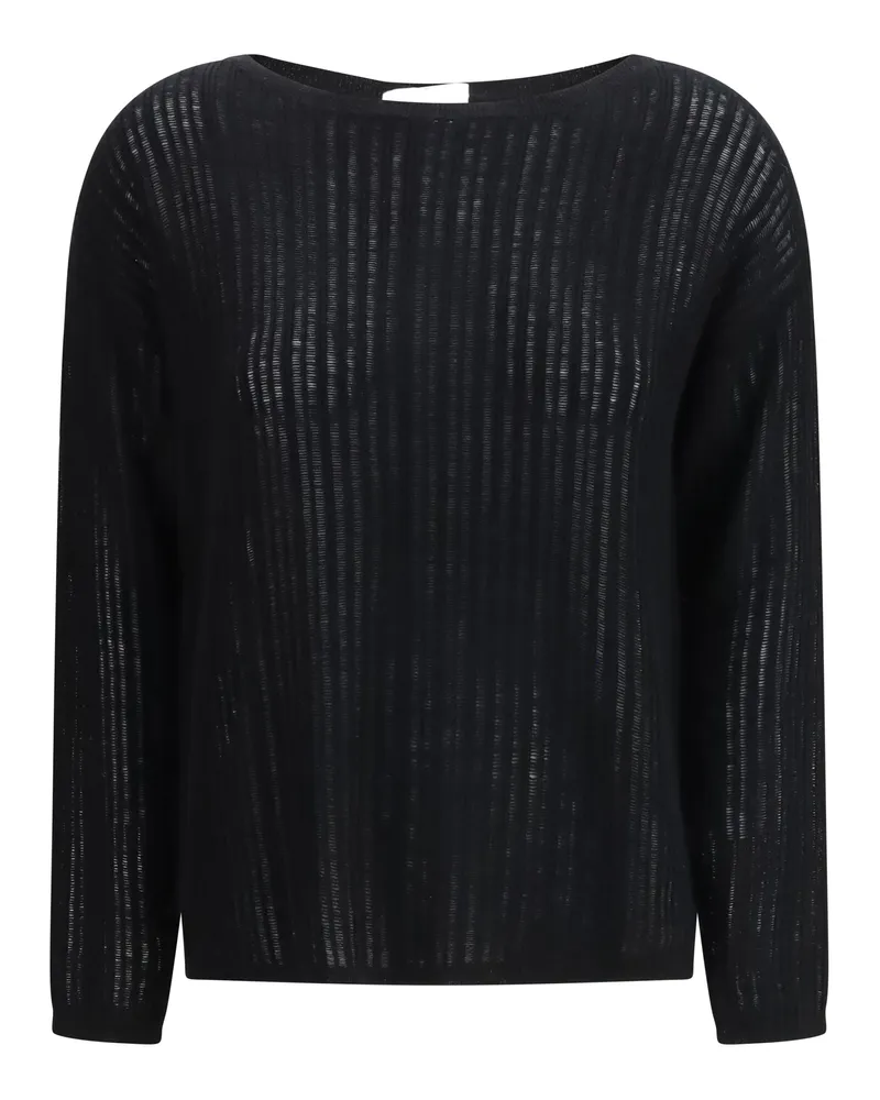 ALLUDE Women Crew-Neck Rib-Knit Sweater Black Cashmere Black
