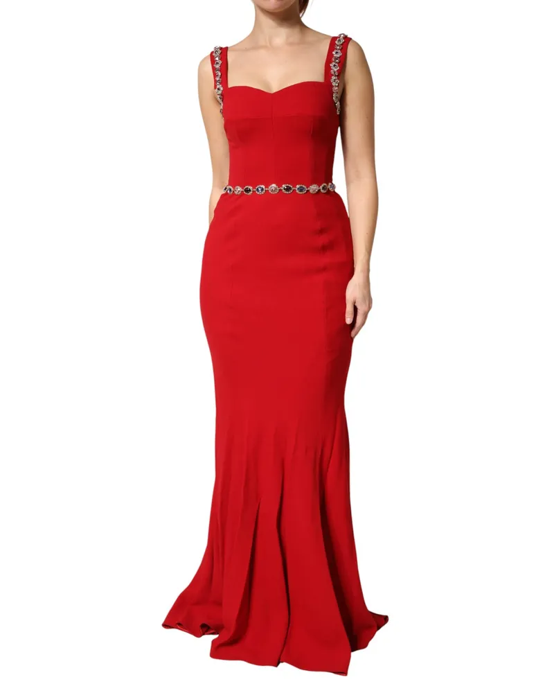 Dolce & Gabbana Women Red Embellished Sheath Mermaid Gown Dress 46+03+vi Red