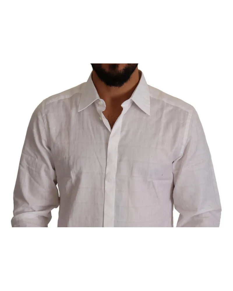 Dolce & Gabbana Men's White Gold Cotton Slim Fit Dress Formal Shirt White