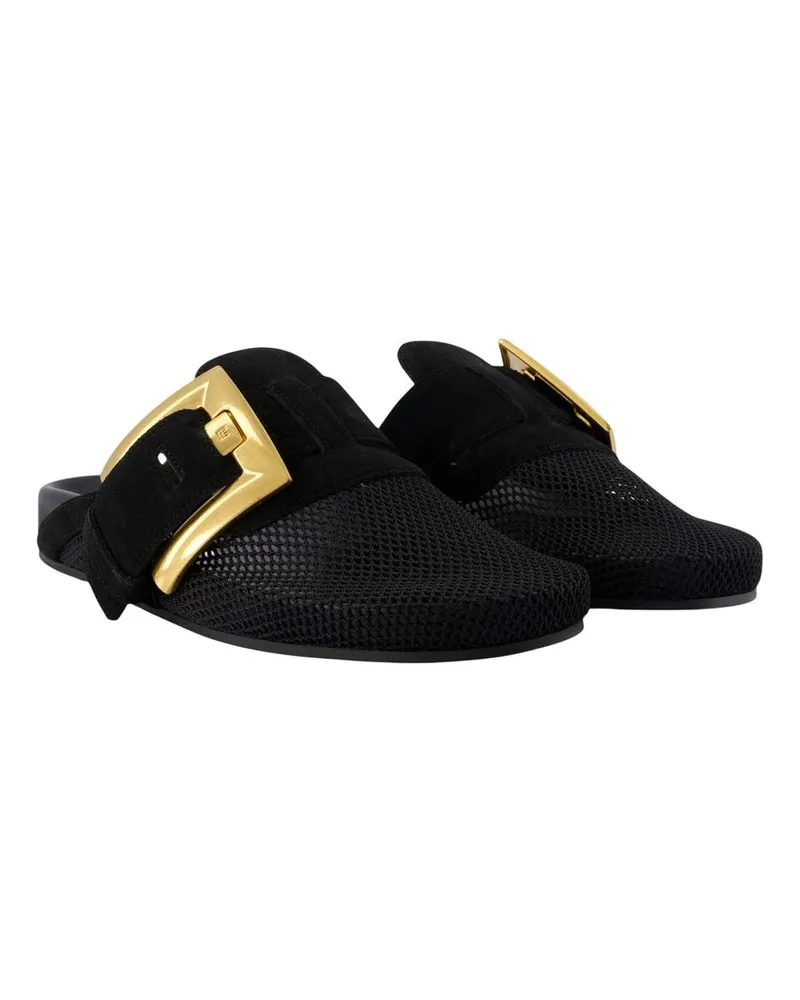 Balmain Women's Anthem Mules -  Suede Black Calfskin Shoes Black