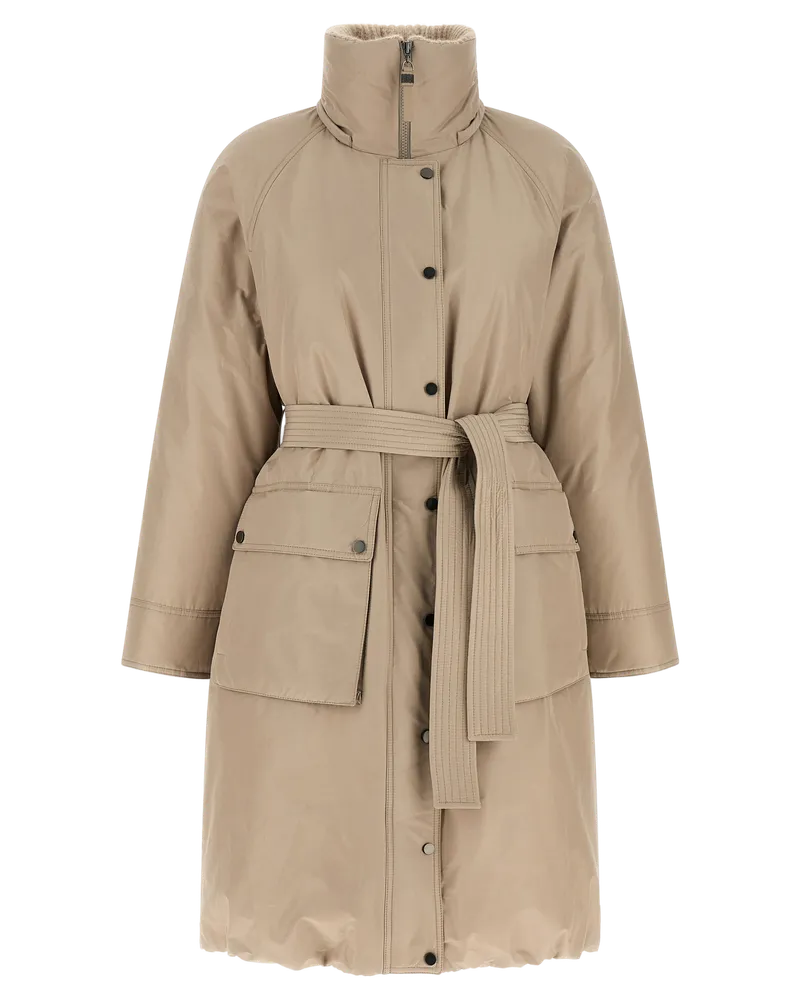 Brunello Cucinelli Detachable Shearling Hood Down Jacket — Beige Beige