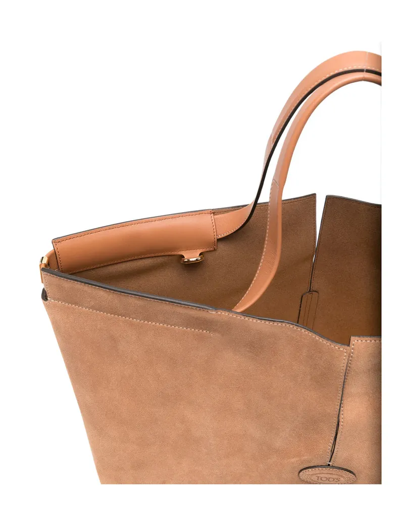 TOD'S Logo-Detail Calf Suede Tote Bag — Brown Brown