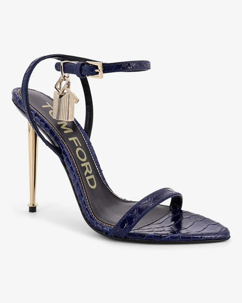 Tom Ford Women's Laminated Leather Sandals With Padlock Blue Blue