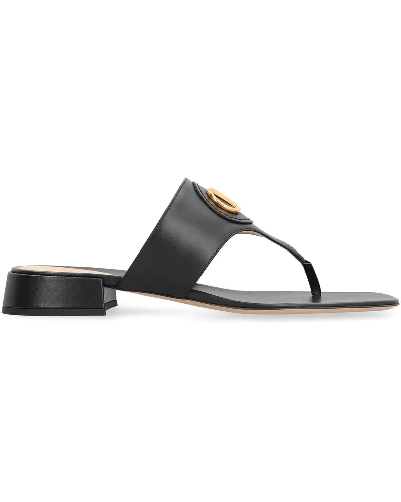 Valentino Garavani Women's Vlogo Signature Leather Slides Black Calf Sandal Black