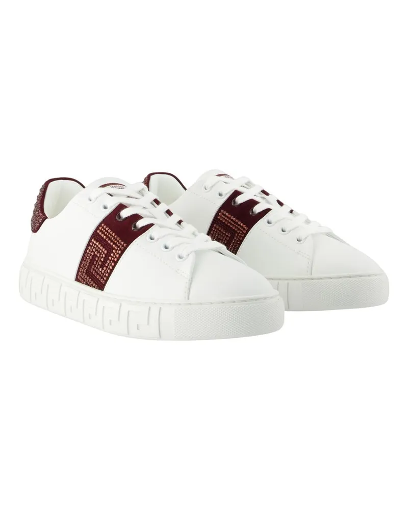 Versace Women's Hotfix Trainers -  Canvas Burgundy Shoes Sneakers White