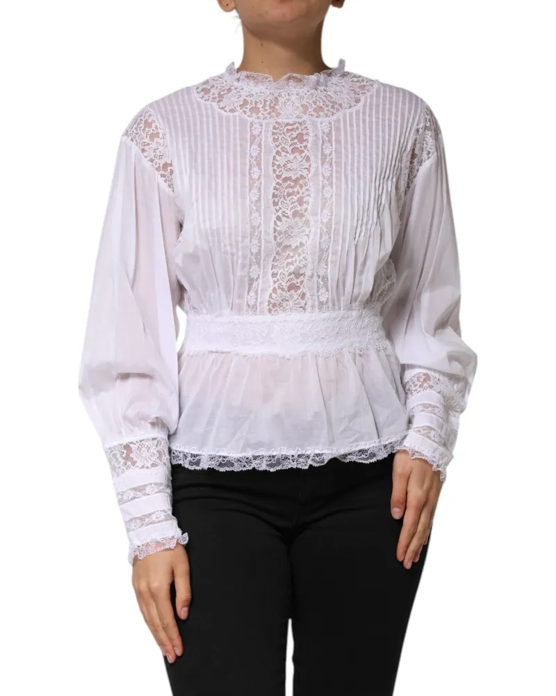 Dolce & Gabbana Women's White Cotton Floral Lace Long Sleeves Top Nylon Viscose White